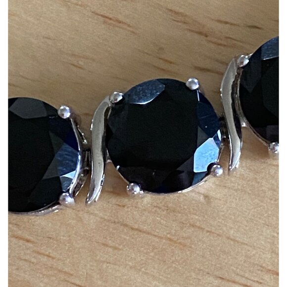 Black 14.4g Sterling Silver BBJ Round Brilliant Cut Black Glass Stone Bracelet 8 - Picture 2 of 10